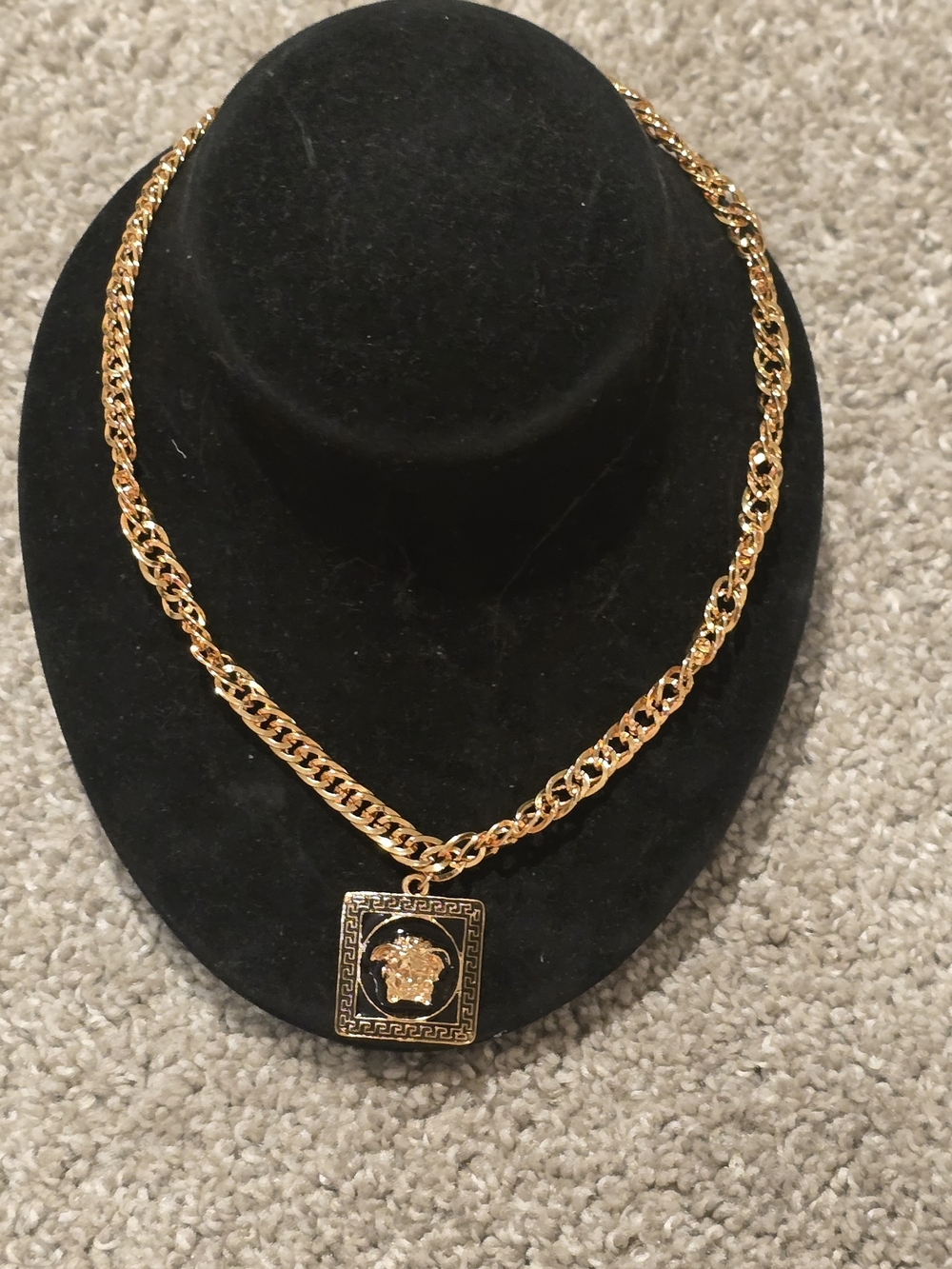 22kgp Dubai Jewelry Gold-Tone Medallion Chain Necklace - Black Enamel Accent